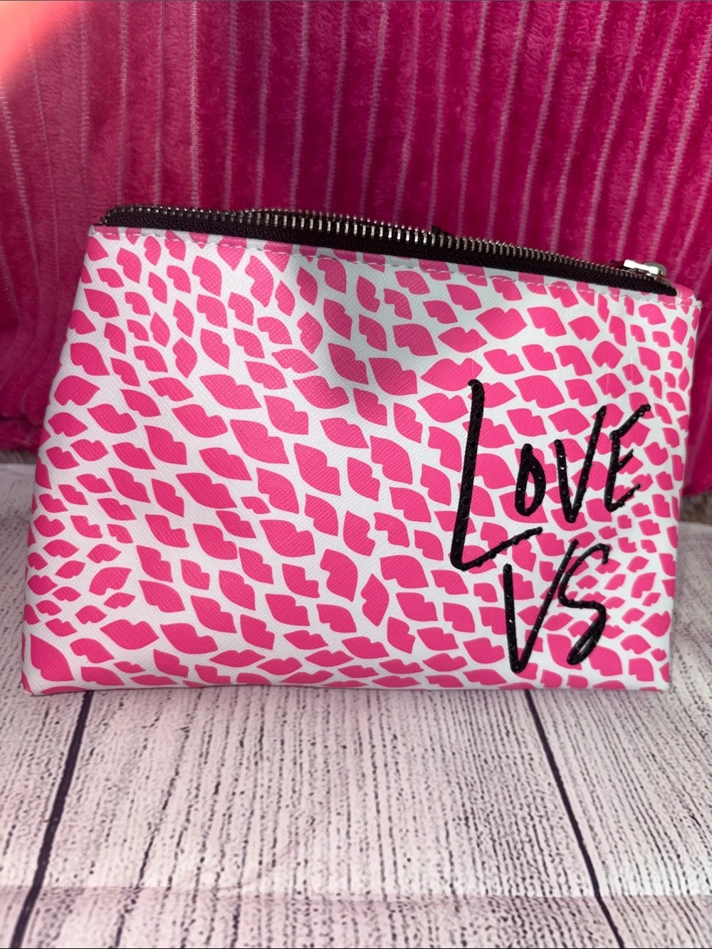 Victoria’s Secret pink neon love VS makeup bag